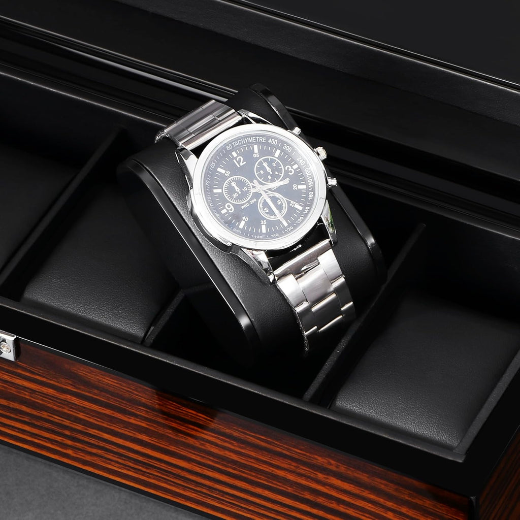 Watch Box, 6 Slot Wooden Watch Cases for Men with Large Glass Lid | Men'S Watch Box, Watch Storage Organizer, Watch Display Case, Watch Holder Removable Watch Pillows, Brown SSH06Y