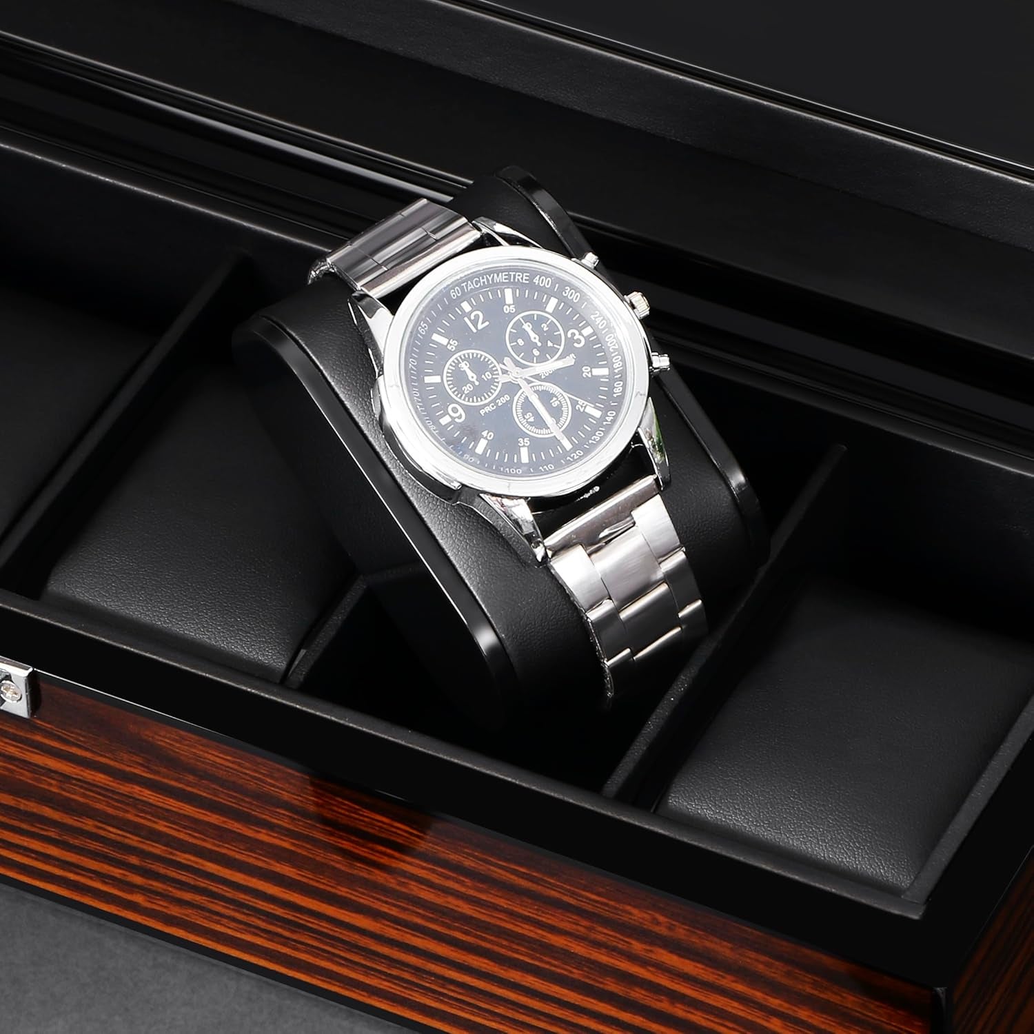 Watch Box, 6 Slot Wooden Watch Cases for Men with Large Glass Lid | Men'S Watch Box, Watch Storage Organizer, Watch Display Case, Watch Holder Removable Watch Pillows, Brown SSH06Y
