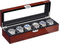 Watch Box, 6 Slot Wooden Watch Cases for Men with Large Glass Lid | Men'S Watch Box, Watch Storage Organizer, Watch Display Case, Watch Holder Removable Watch Pillows, Brown SSH06Y